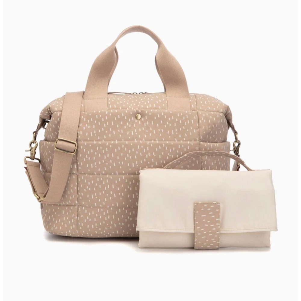 Storksak London Tote Changing Bag Diaper Bag Tan Dash Print V98-657